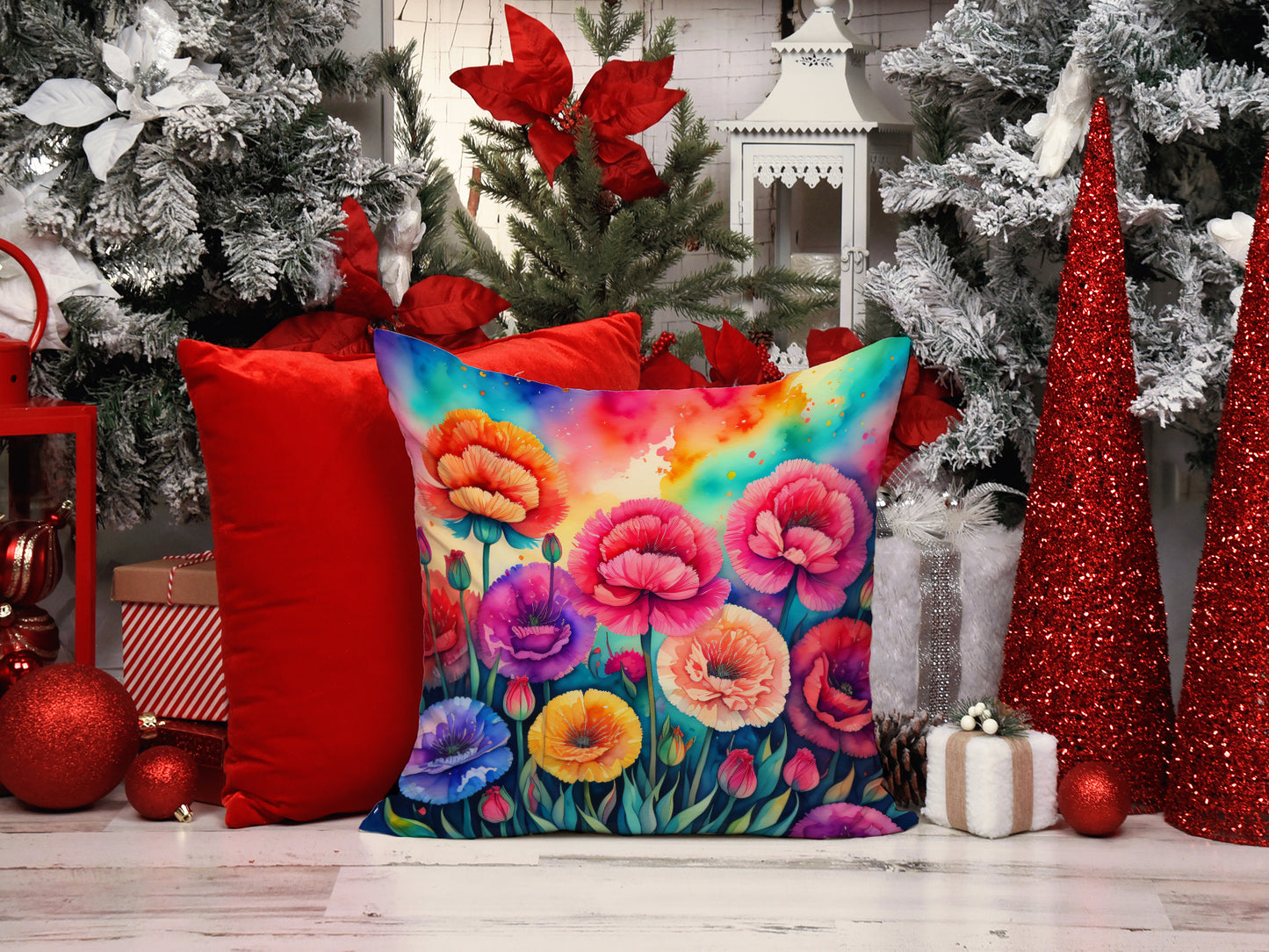 Colorful Carnations Throw Pillow