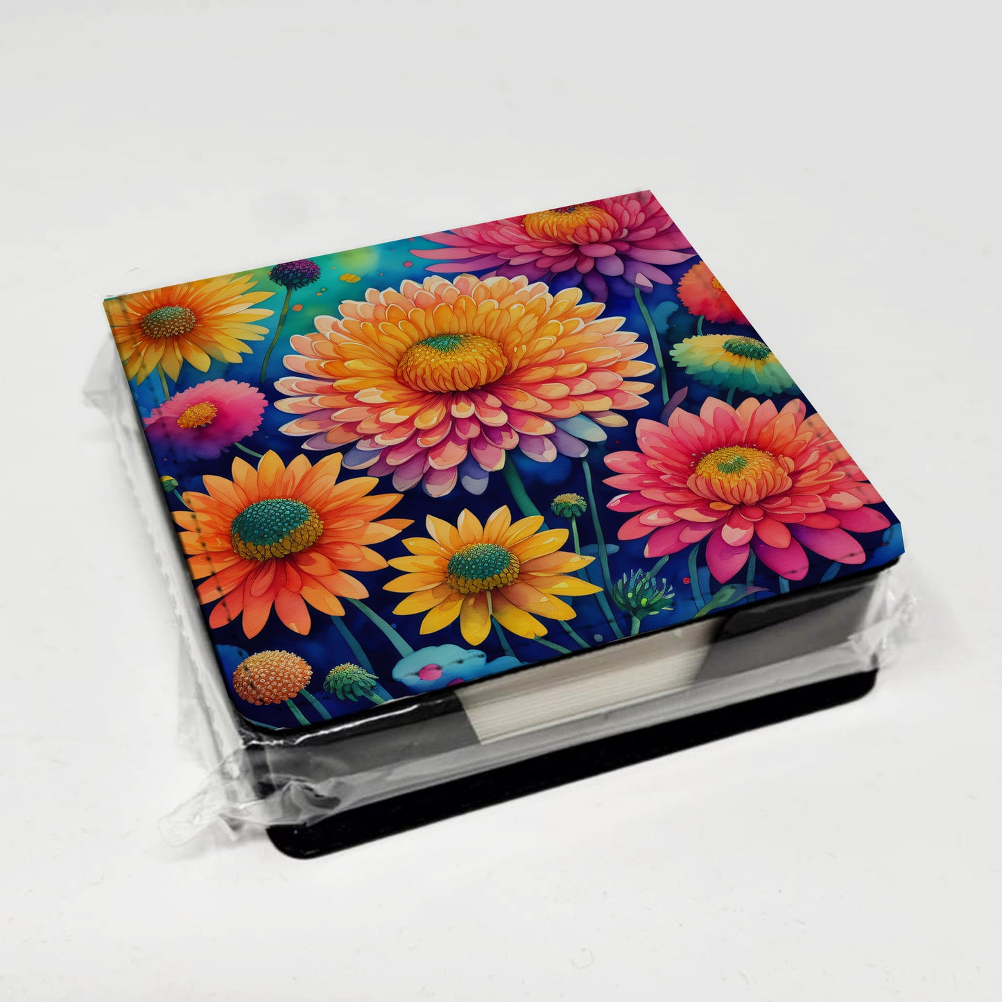 Colorful Chrysanthemums PU Leather Note Paper Holder
