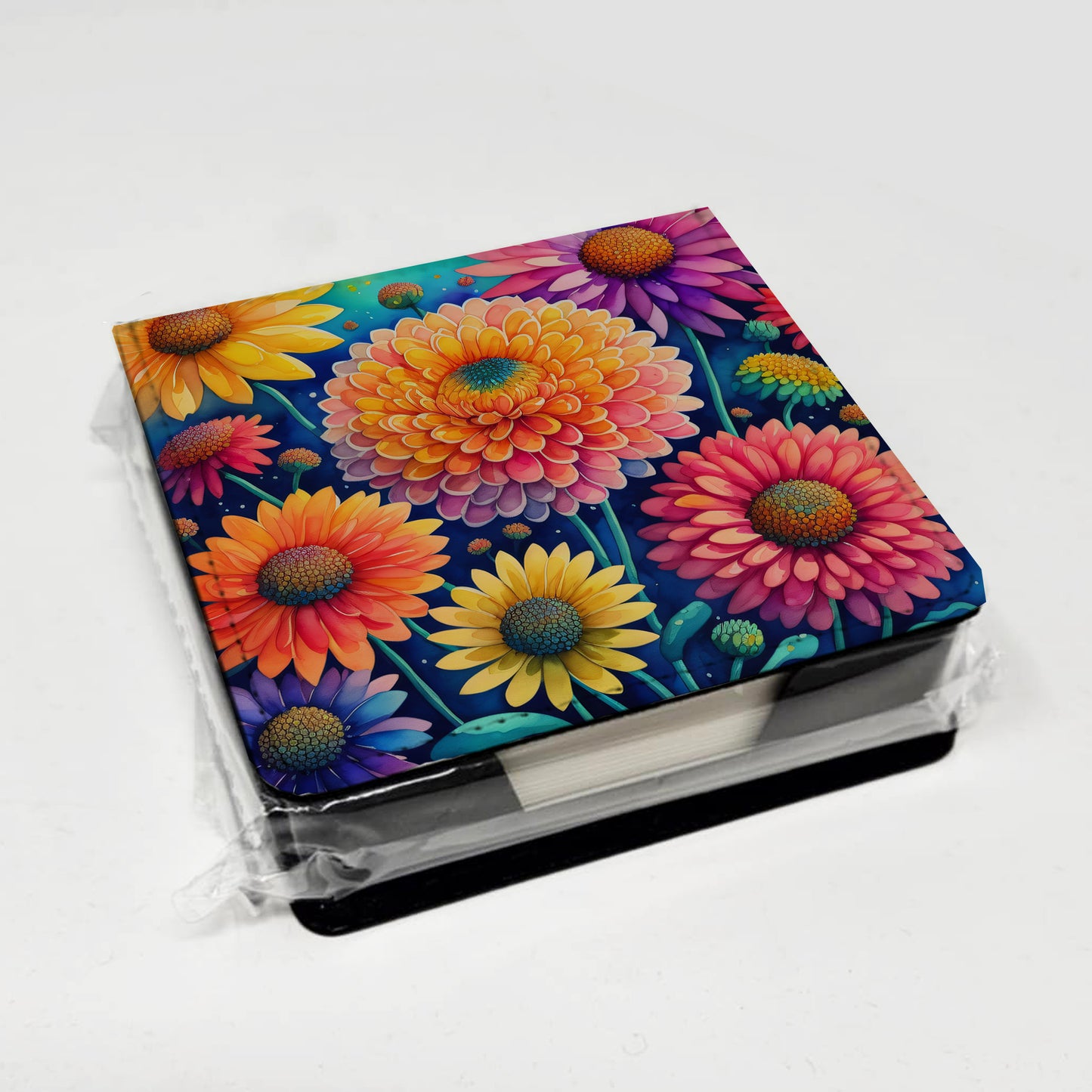 Colorful Chrysanthemums PU Leather Note Paper Holder