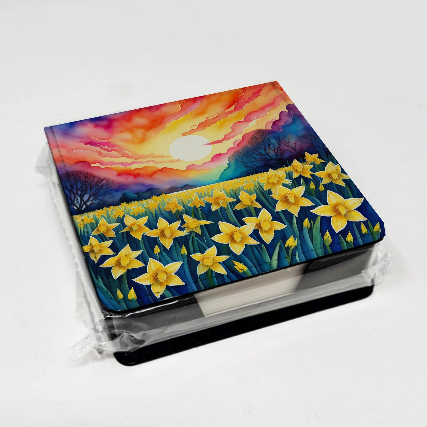 Colorful Daffodils PU Leather Note Paper Holder