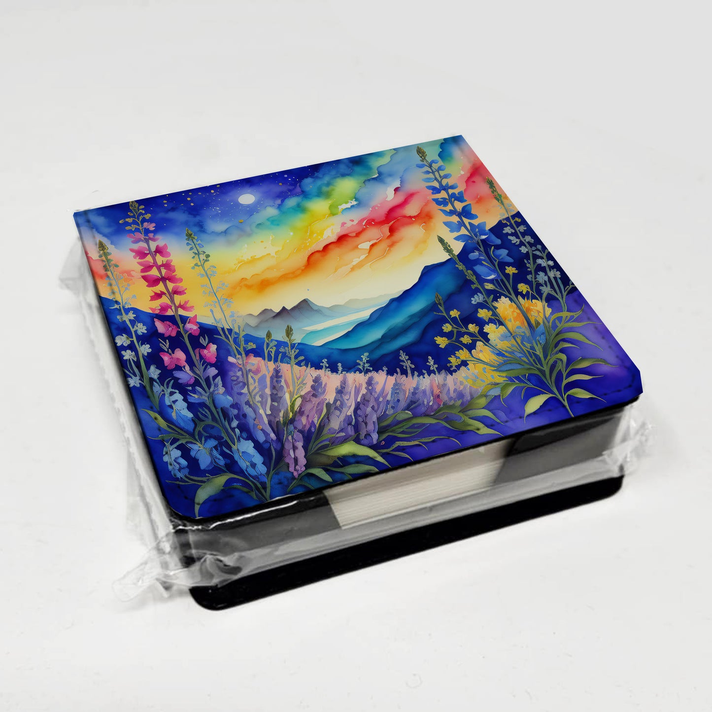 Colorful Delphinium PU Leather Note Paper Holder