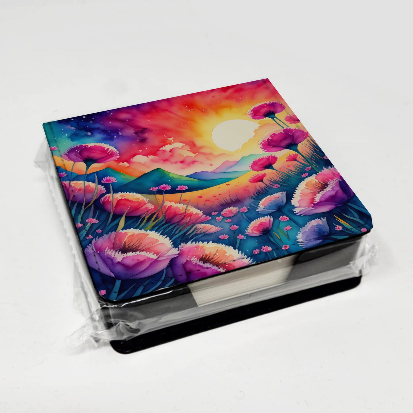 Colorful Dianthus PU Leather Note Paper Holder