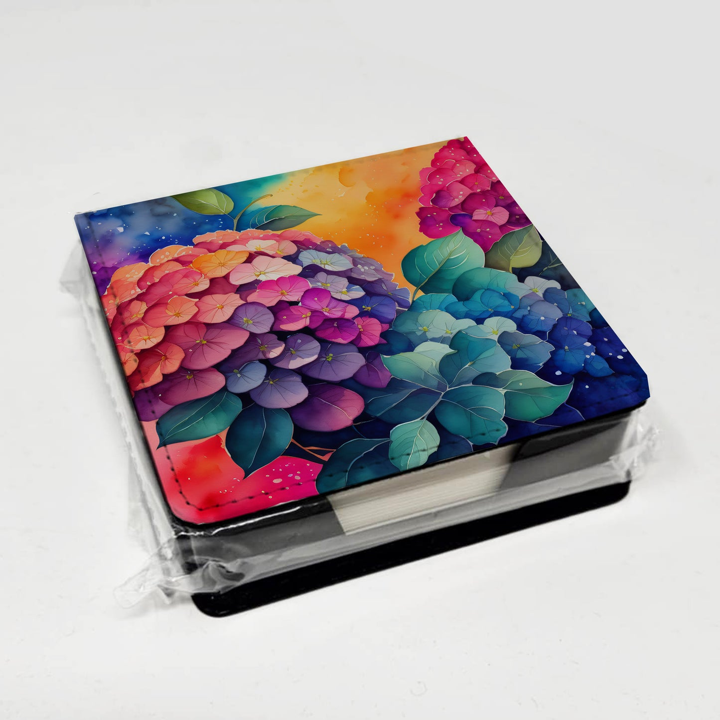 Colorful Hydrangeas PU Leather Note Paper Holder