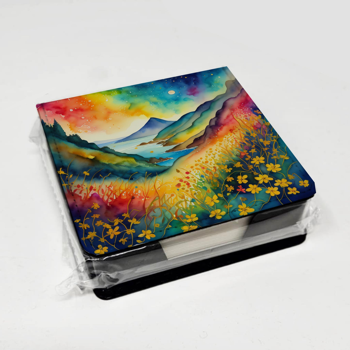 Colorful Hypericum or St. John’s Wort PU Leather Note Paper Holder