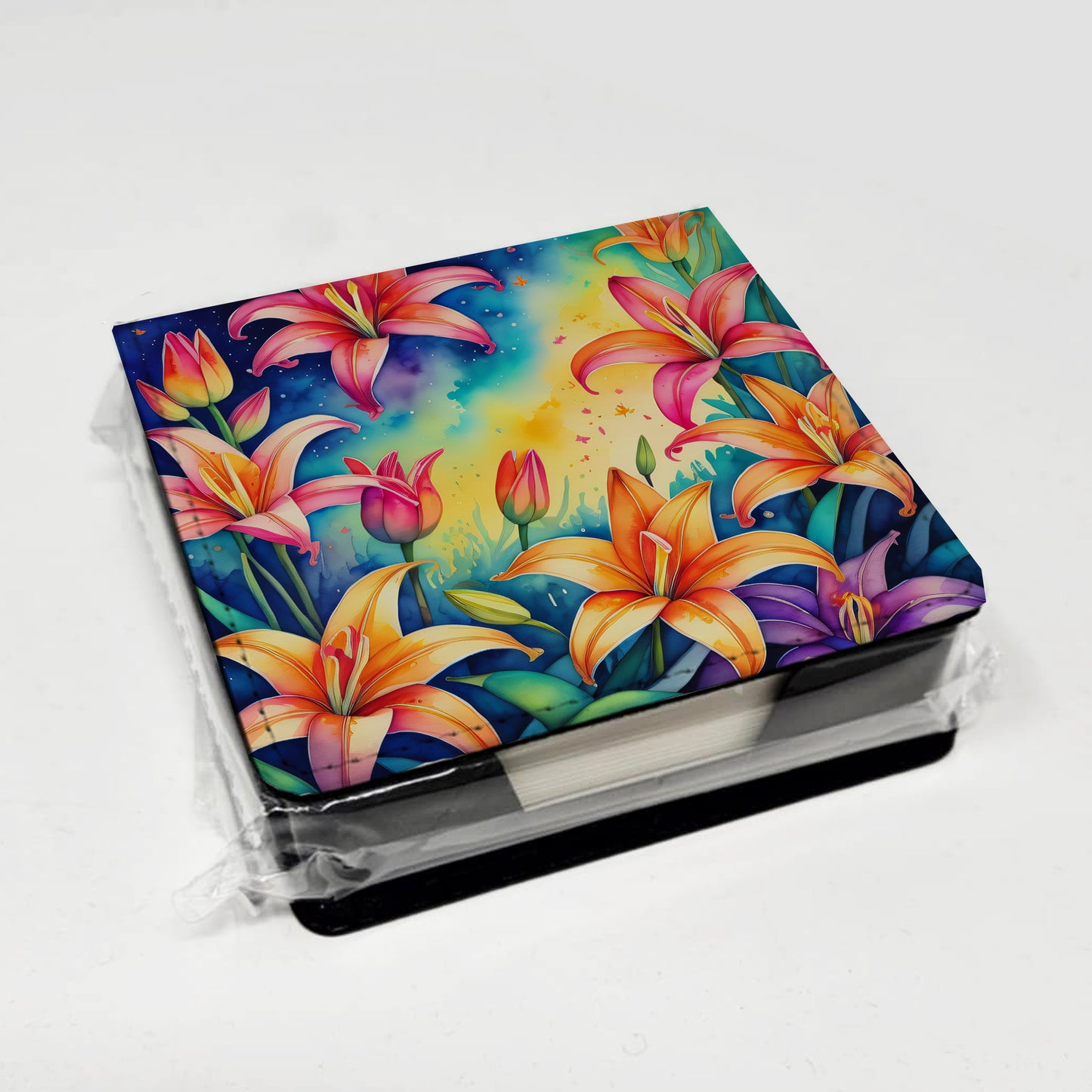 Colorful Lilies PU Leather Note Paper Holder