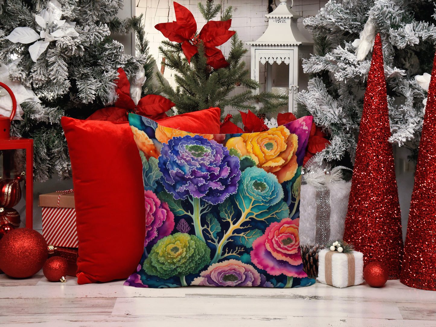 Colorful Ornamental Kale Throw Pillow