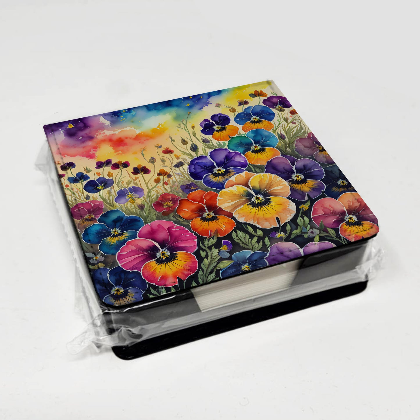 Colorful Pansies PU Leather Note Paper Holder