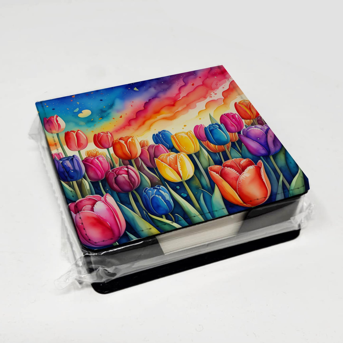 Colorful Tulips PU Leather Note Paper Holder