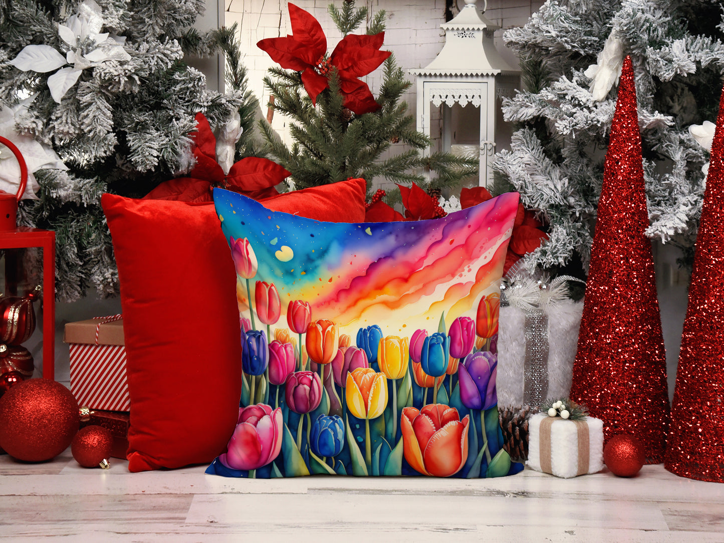 Colorful Tulips Throw Pillow