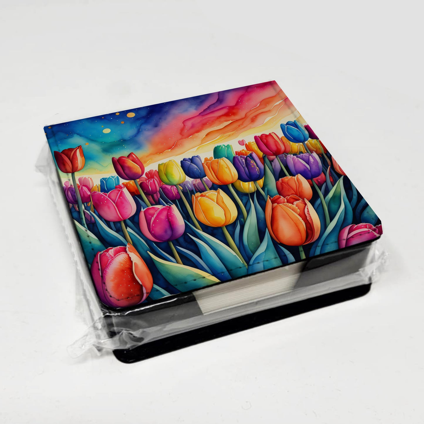 Colorful Tulips PU Leather Note Paper Holder
