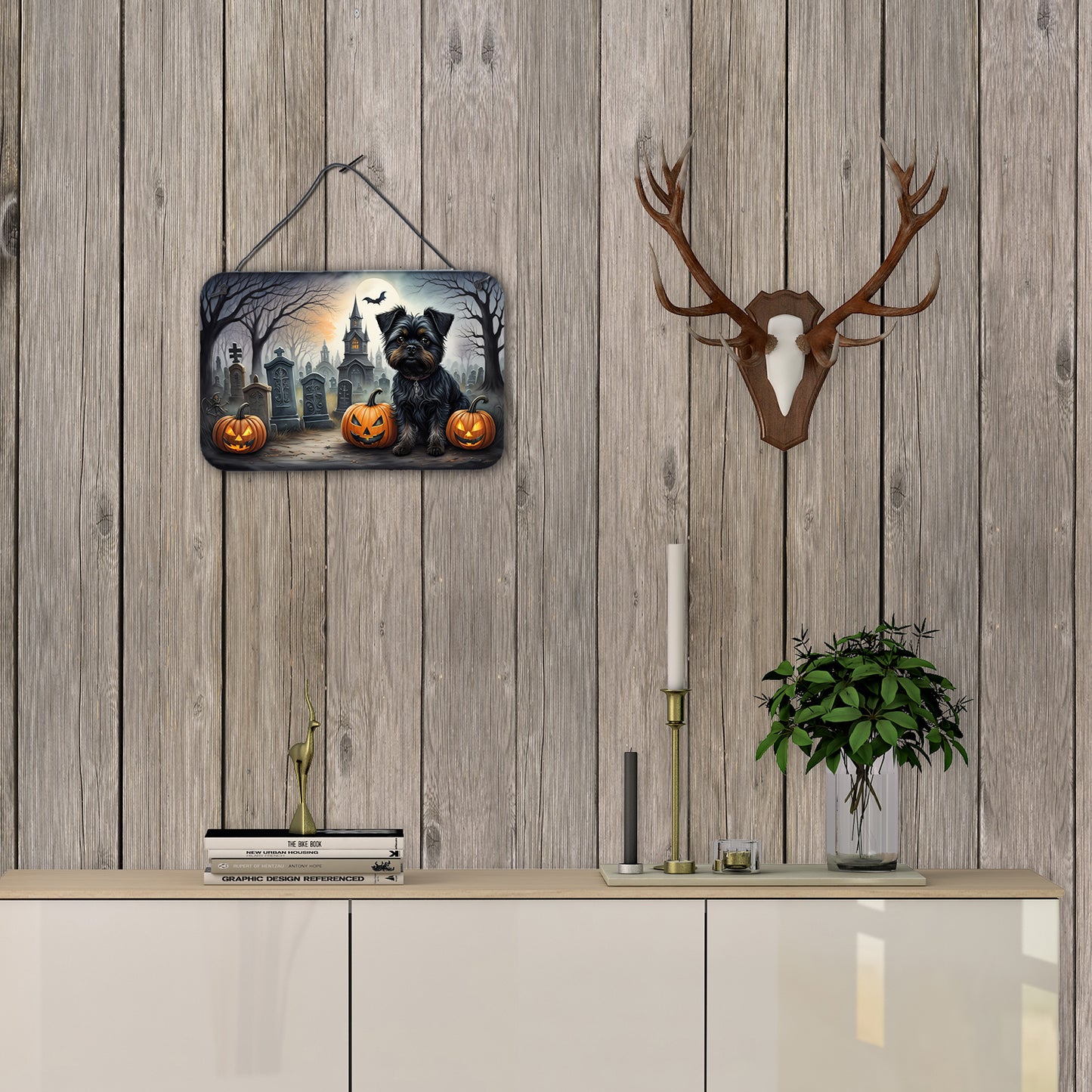 Affenpinscher Spooky Halloween Wall or Door Hanging Prints