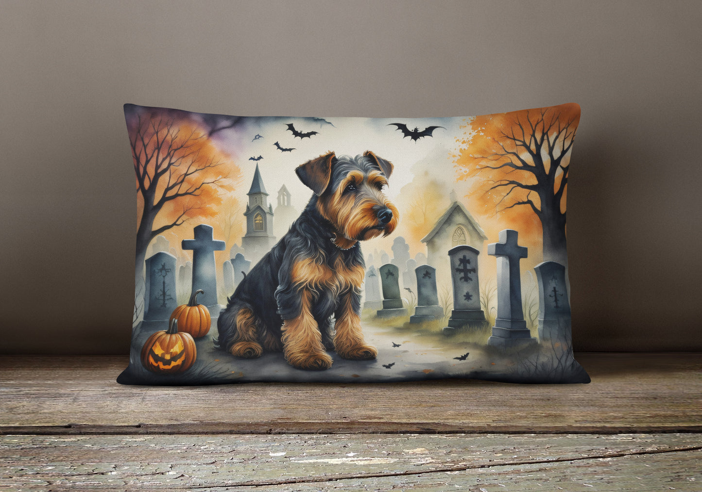 Airedale Terrier Spooky Halloween Throw Pillow