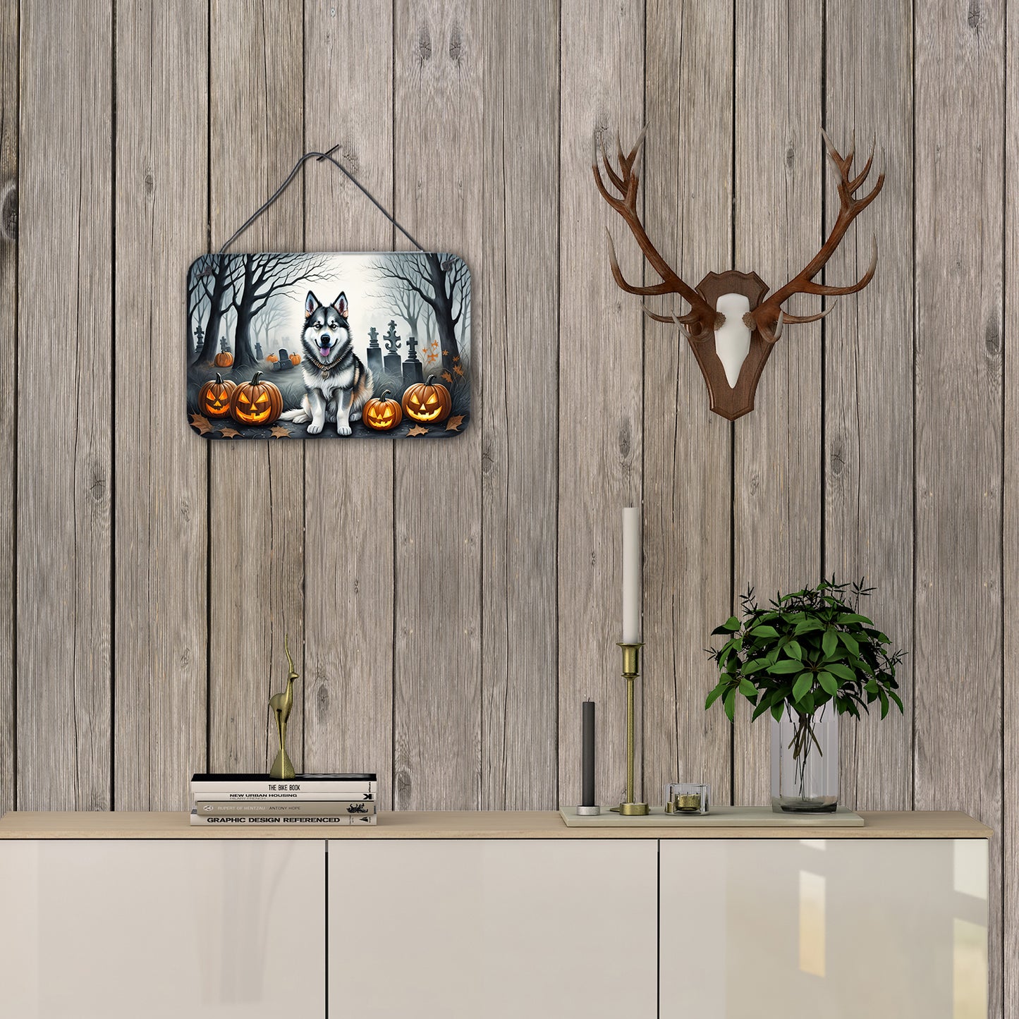 Alaskan Malamute Spooky Halloween Wall or Door Hanging Prints