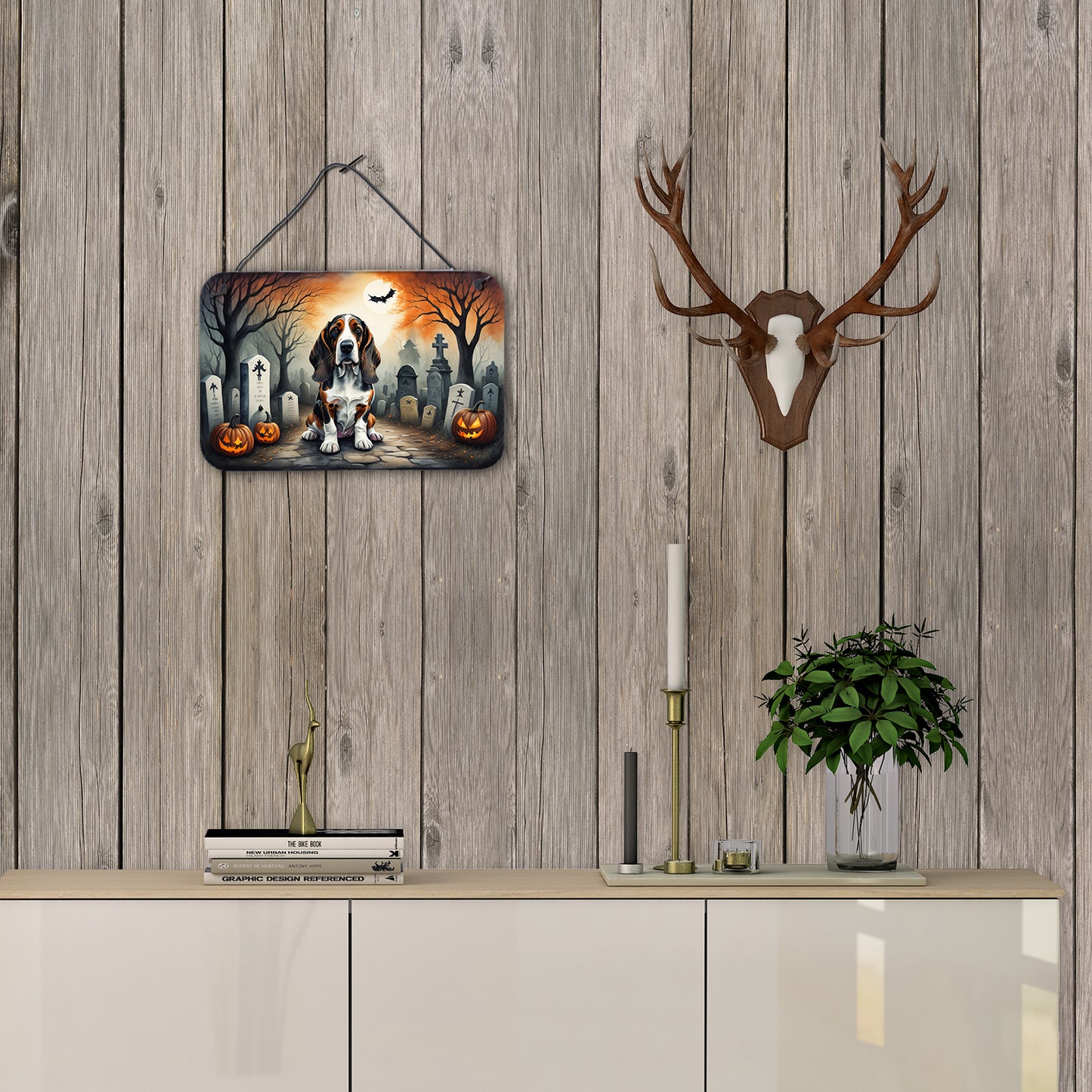 Basset Hound Spooky Halloween Wall or Door Hanging Prints