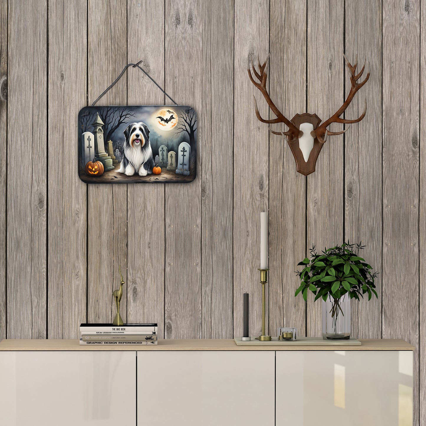 Bearded Collie Spooky Halloween Wall or Door Hanging Prints