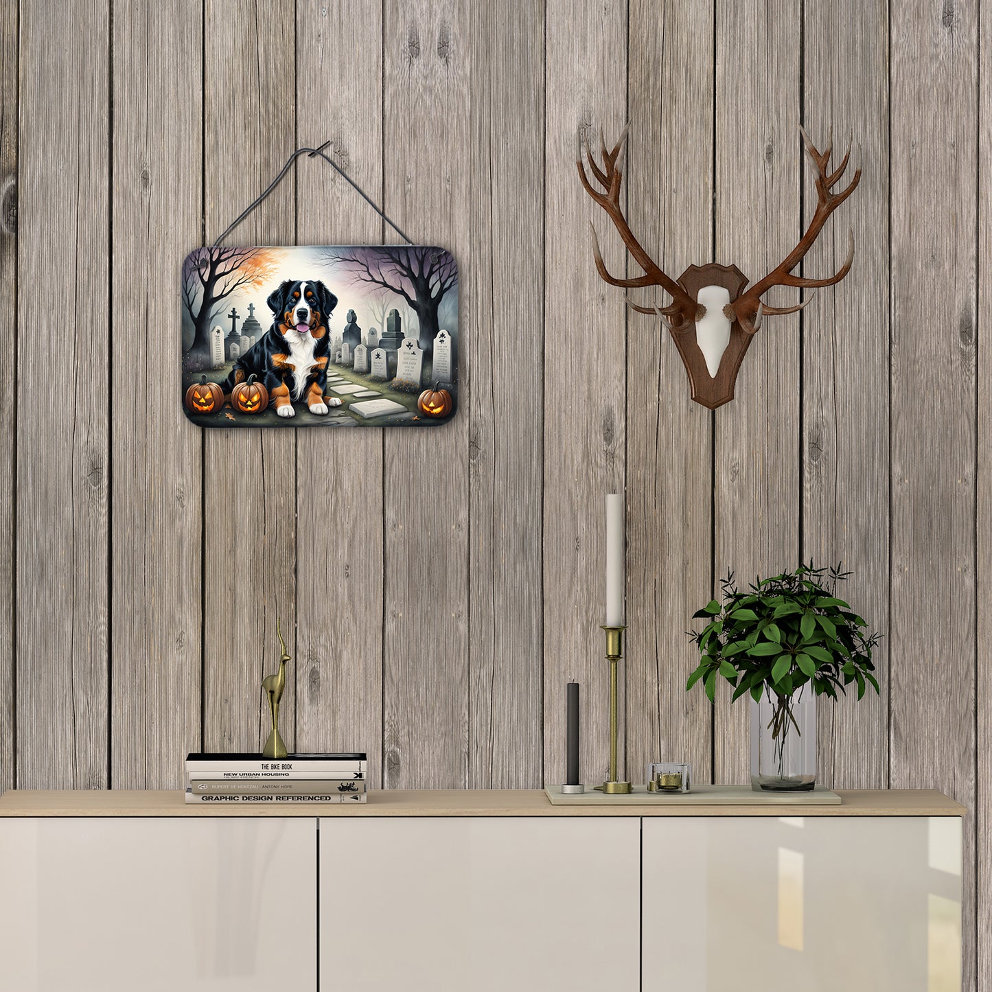 Bernese Mountain Dog Spooky Halloween Wall or Door Hanging Prints