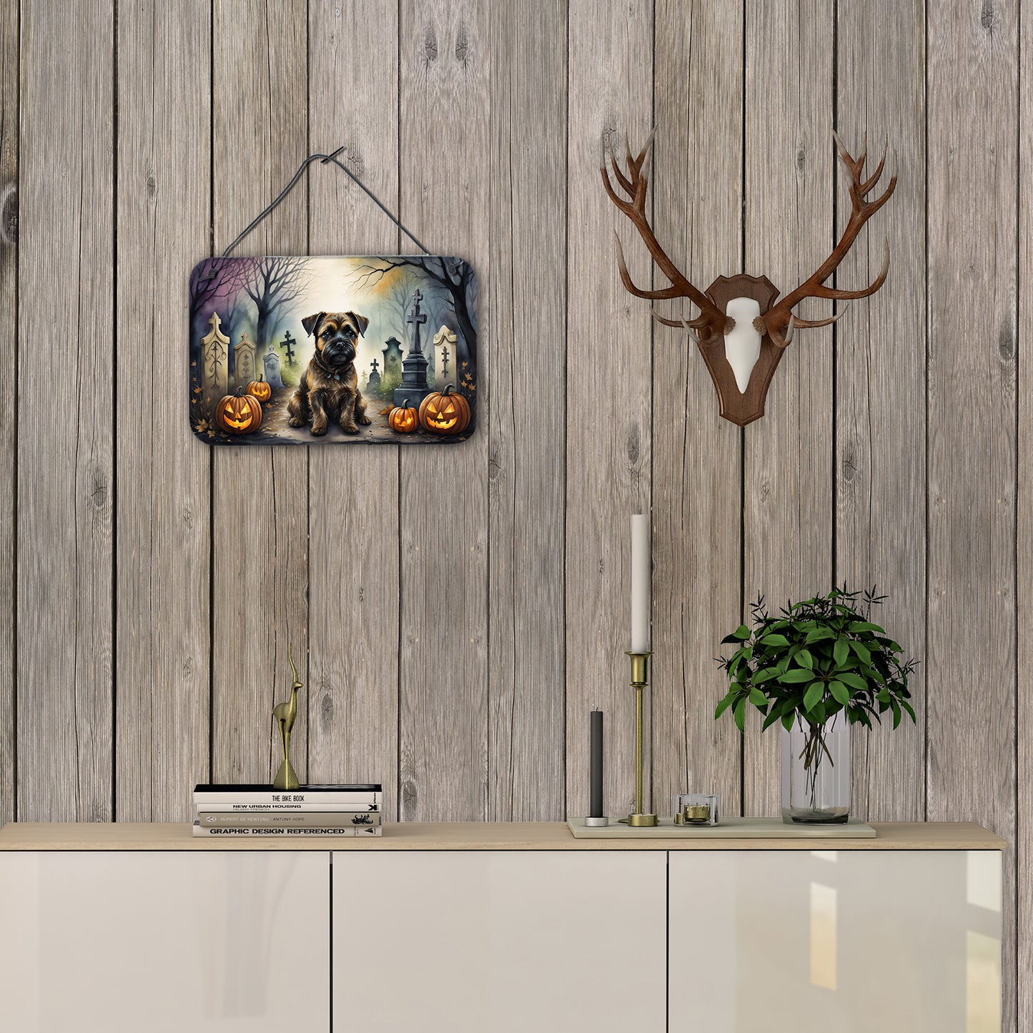 Border Terrier Spooky Halloween Wall or Door Hanging Prints