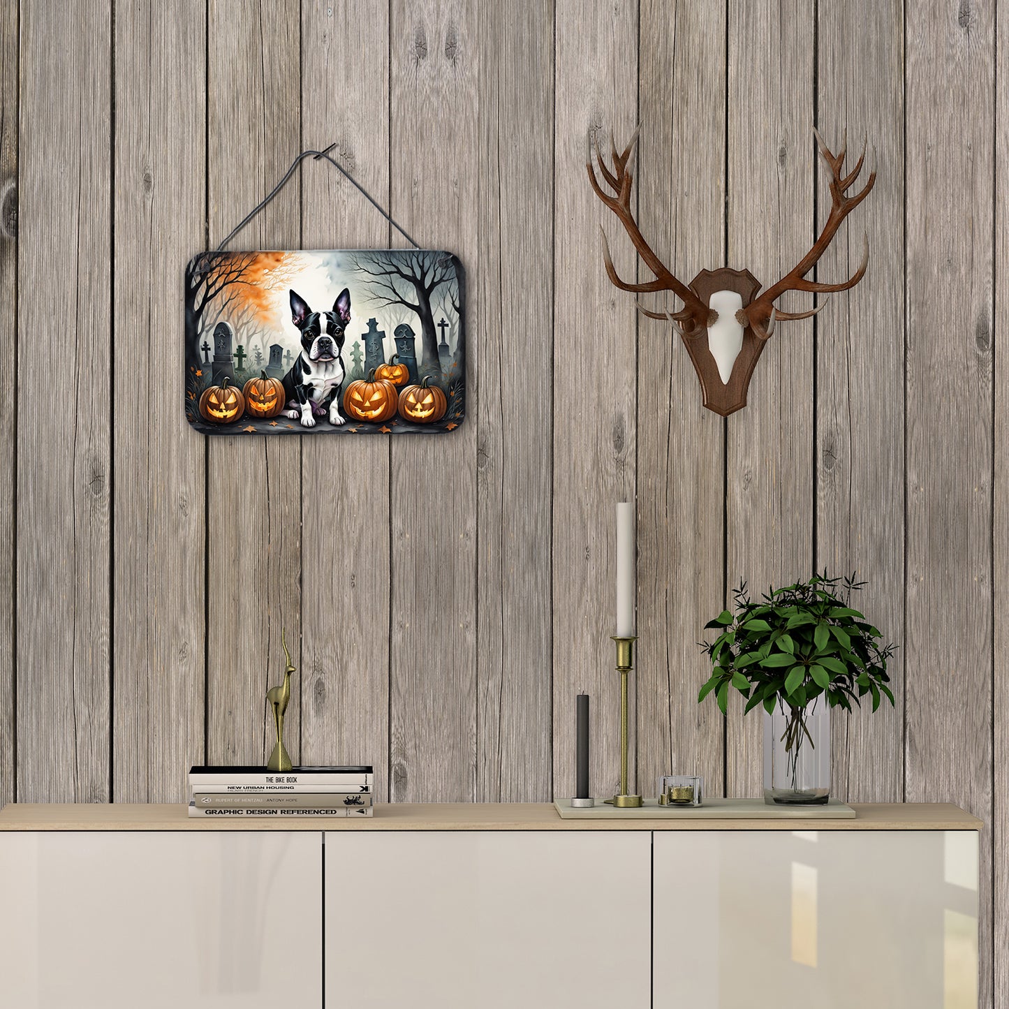 Boston Terrier Spooky Halloween Wall or Door Hanging Prints