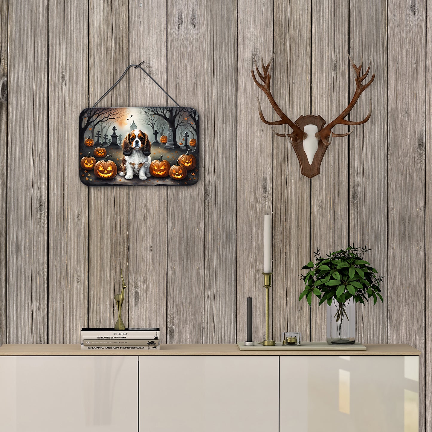 Cavalier Spaniel Spooky Halloween Wall or Door Hanging Prints