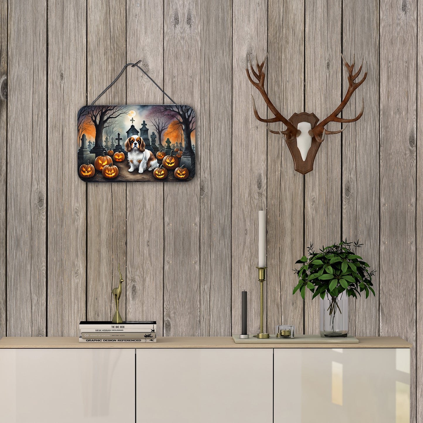 Cavalier Spaniel Spooky Halloween Wall or Door Hanging Prints