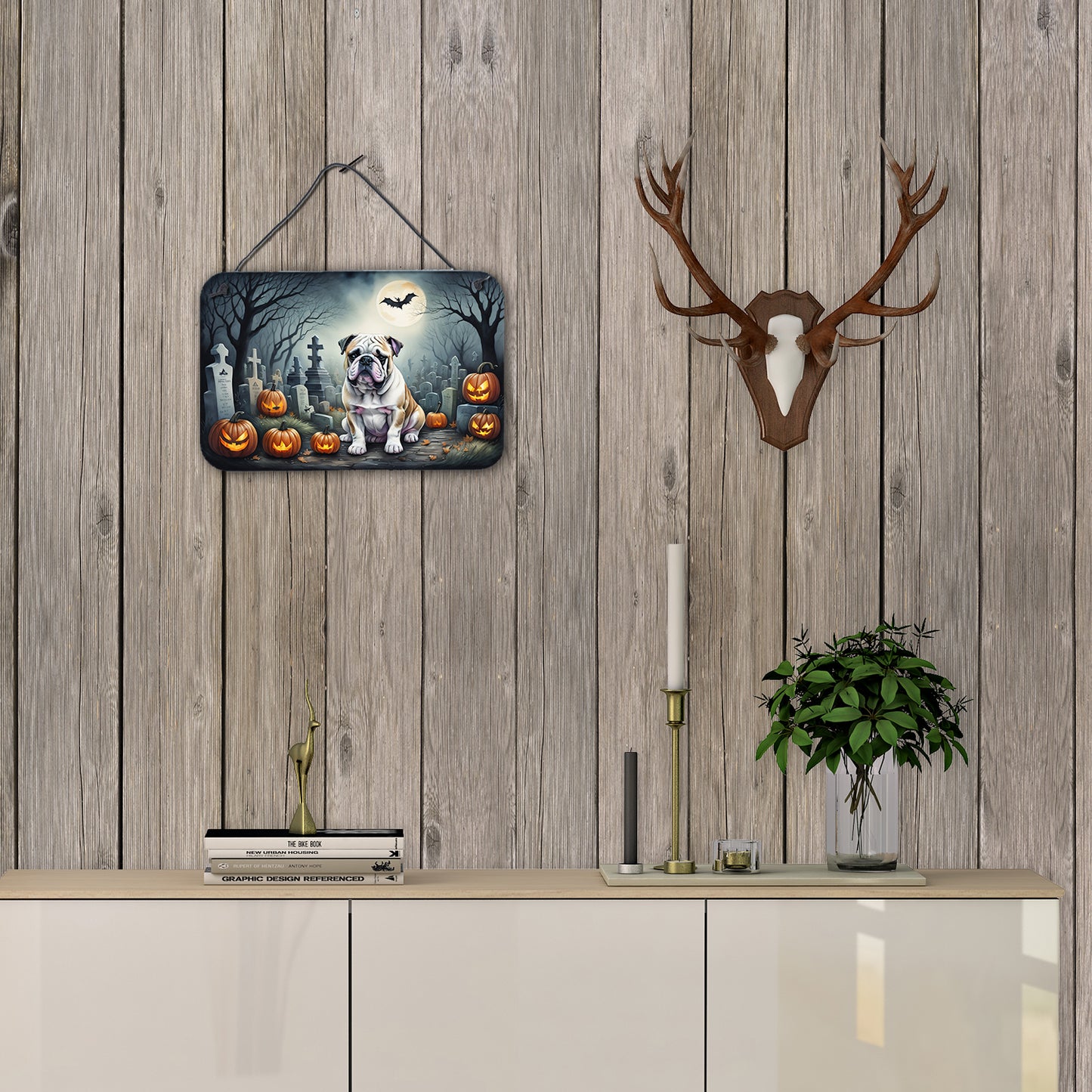 English Bulldog Spooky Halloween Wall or Door Hanging Prints