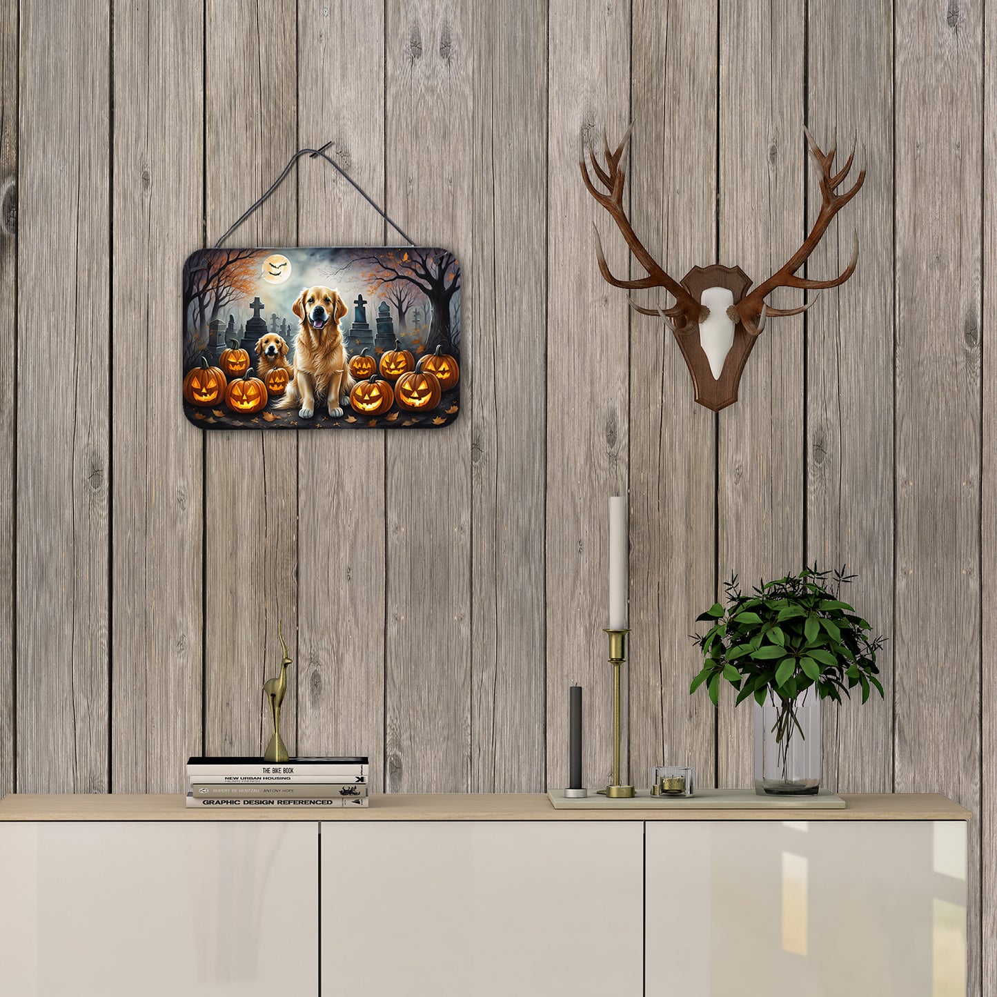 Golden Retriever Spooky Halloween Wall or Door Hanging Prints