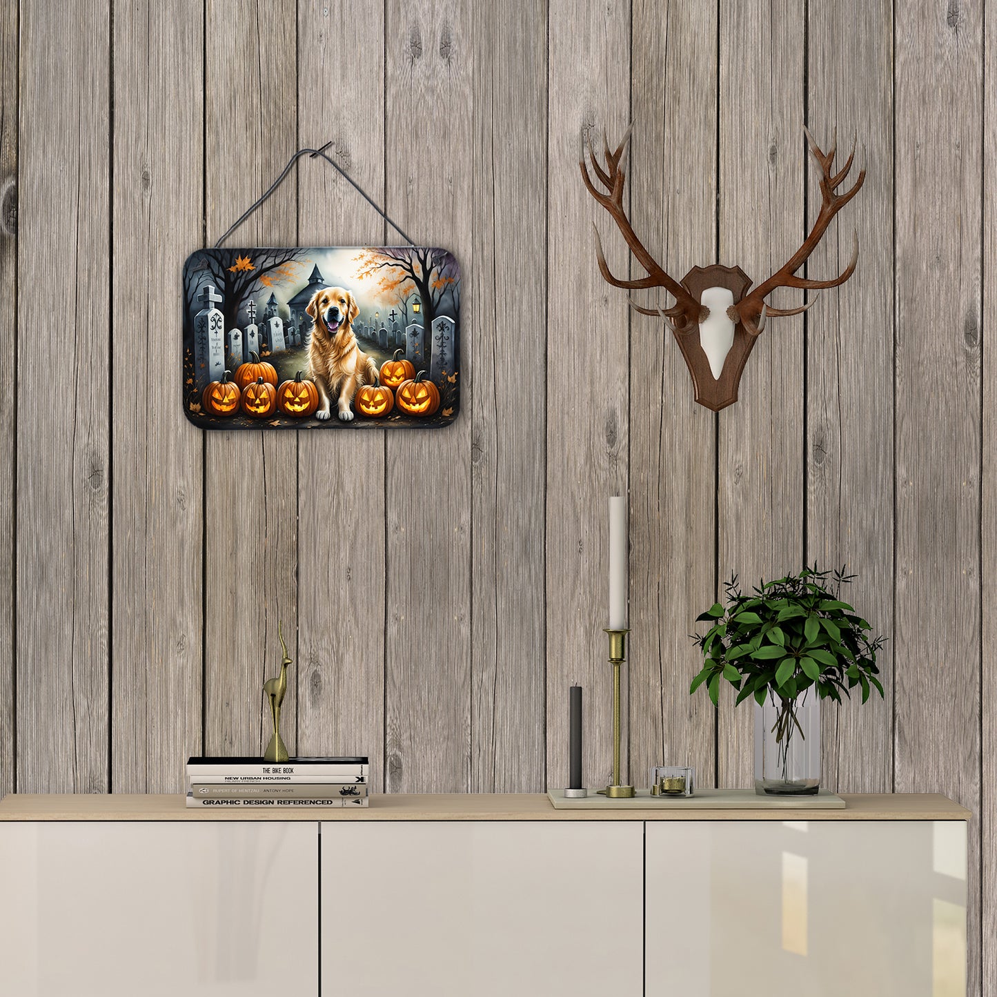 Golden Retriever Spooky Halloween Wall or Door Hanging Prints
