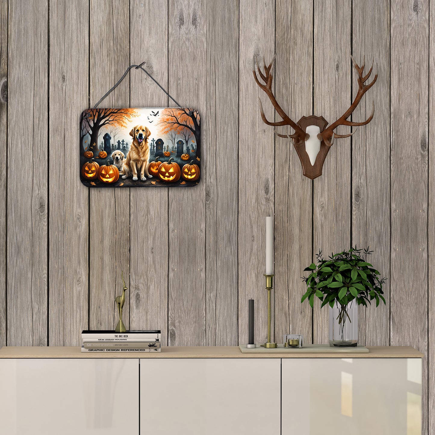 Golden Retriever Spooky Halloween Wall or Door Hanging Prints