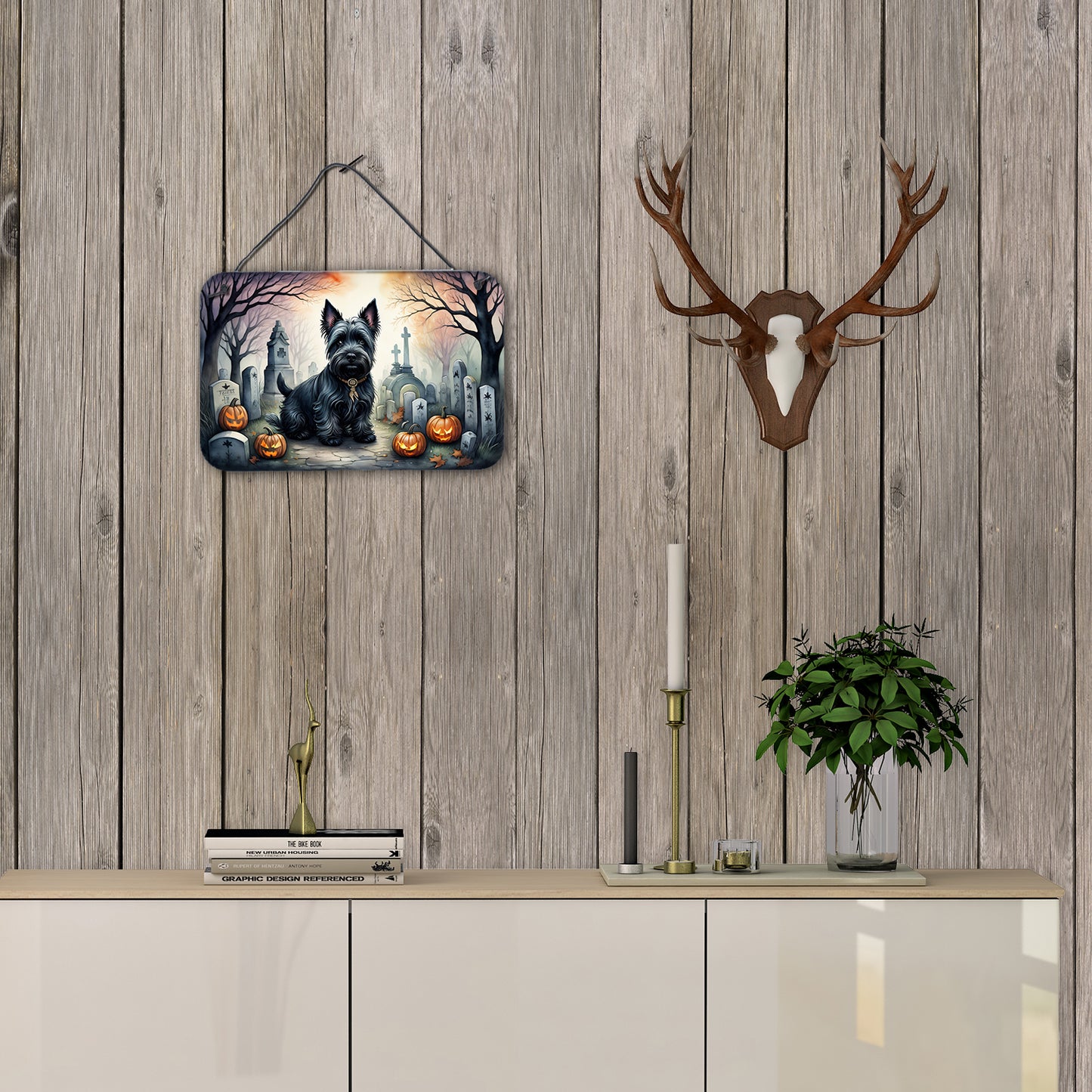 Scottish Terrier Spooky Halloween Wall or Door Hanging Prints