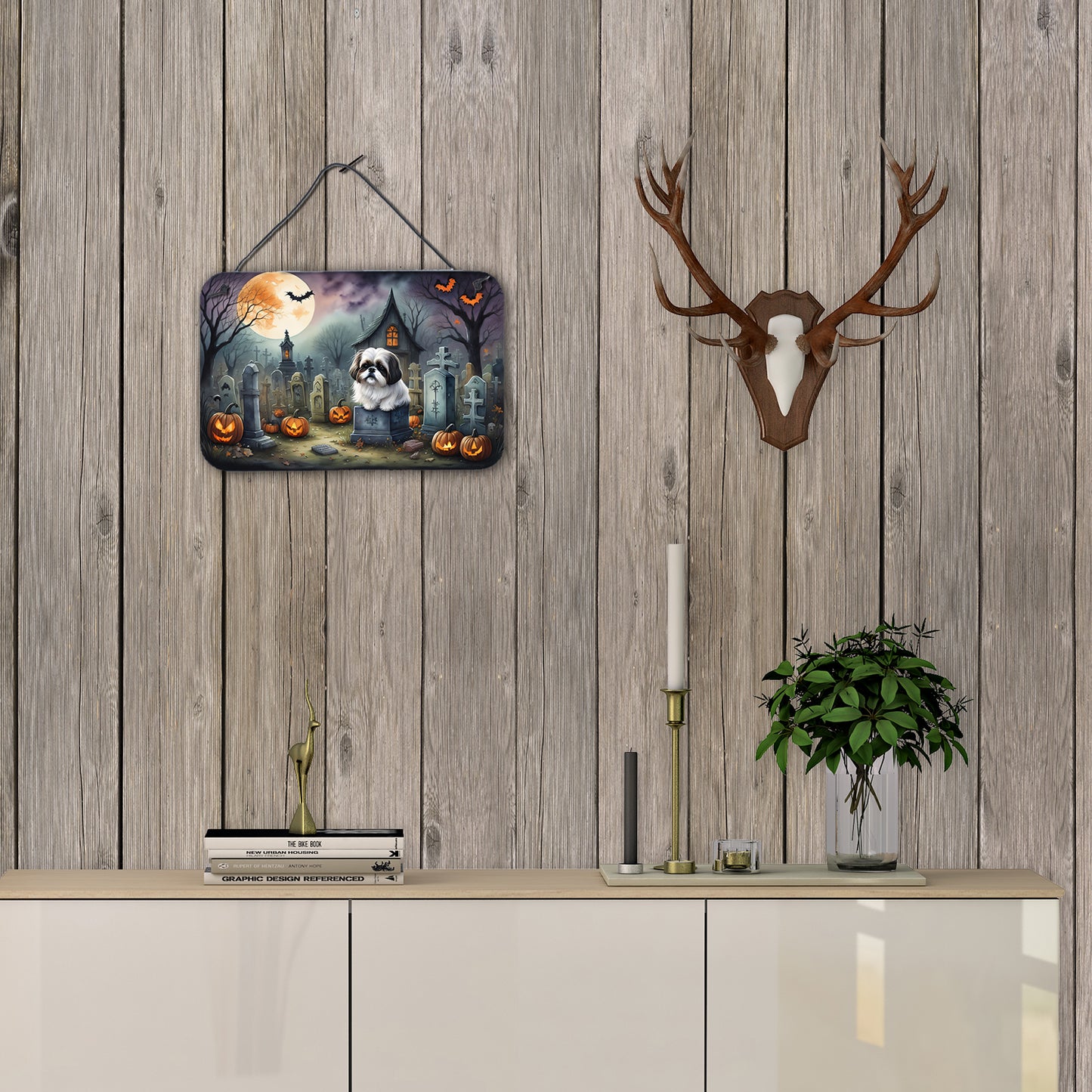 Shih Tzu Spooky Halloween Wall or Door Hanging Prints