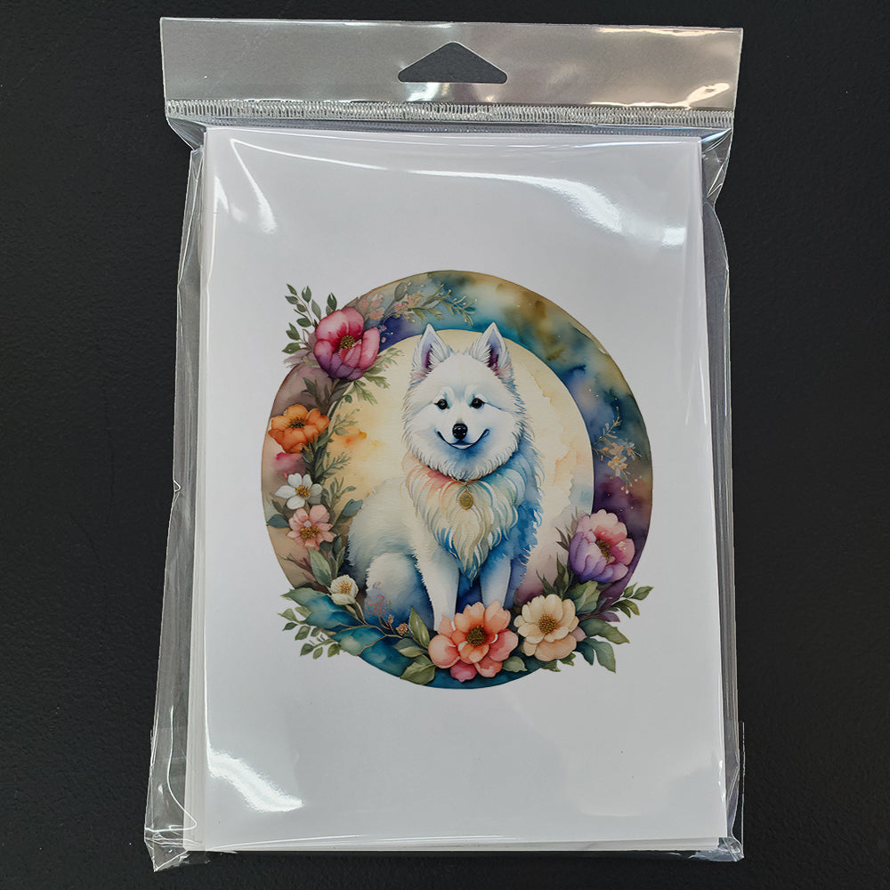 American Eskimo and Flowers Greeting Cards Pack of 8