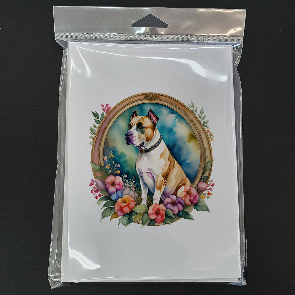 American Staffordshire Terrier and Flowers Greeting Cards Pack of 8