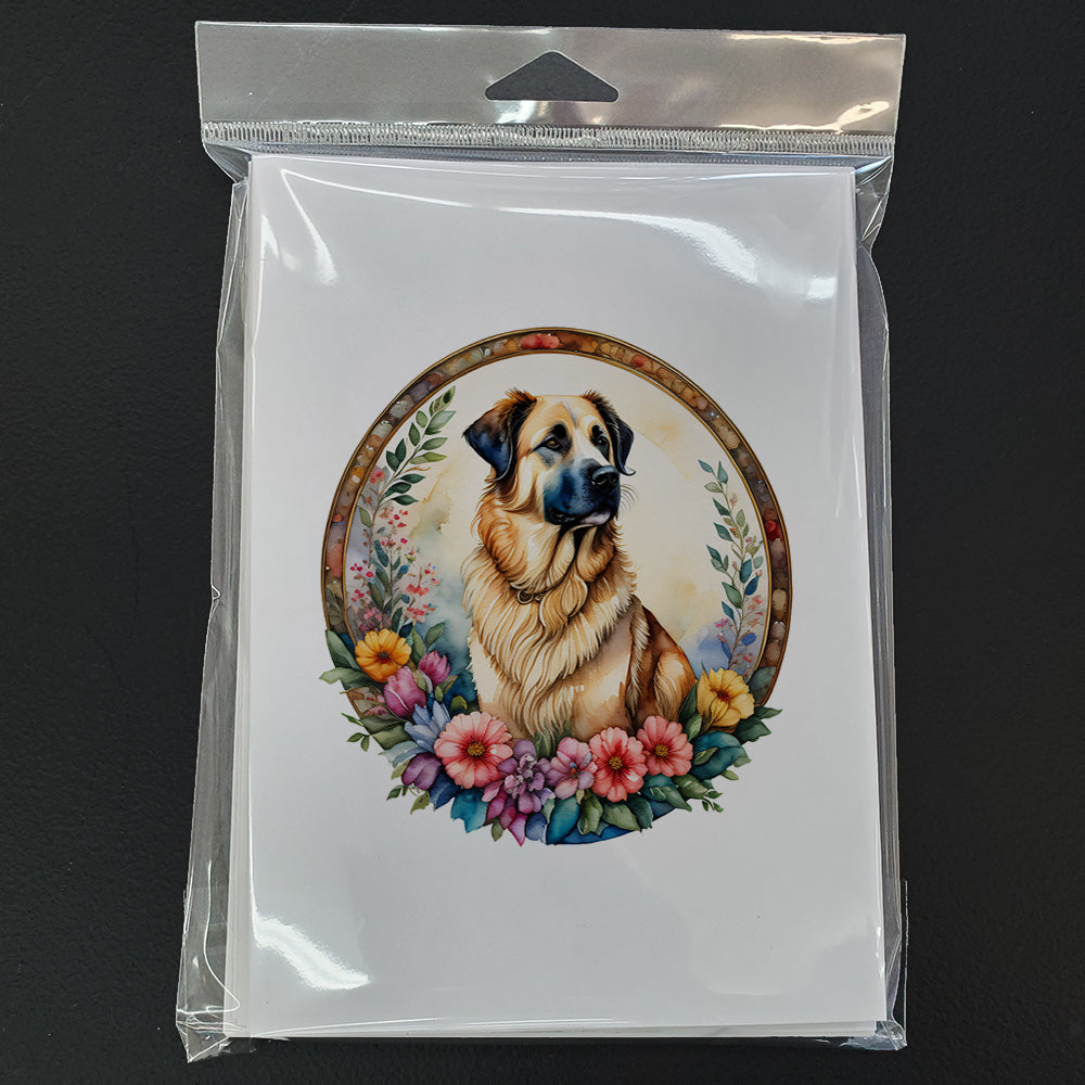 Anatolian Shepherd Dog and Flowers Greeting Cards Pack of 8