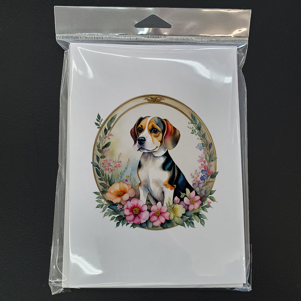 Beagle and Flowers Greeting Cards Pack of 8