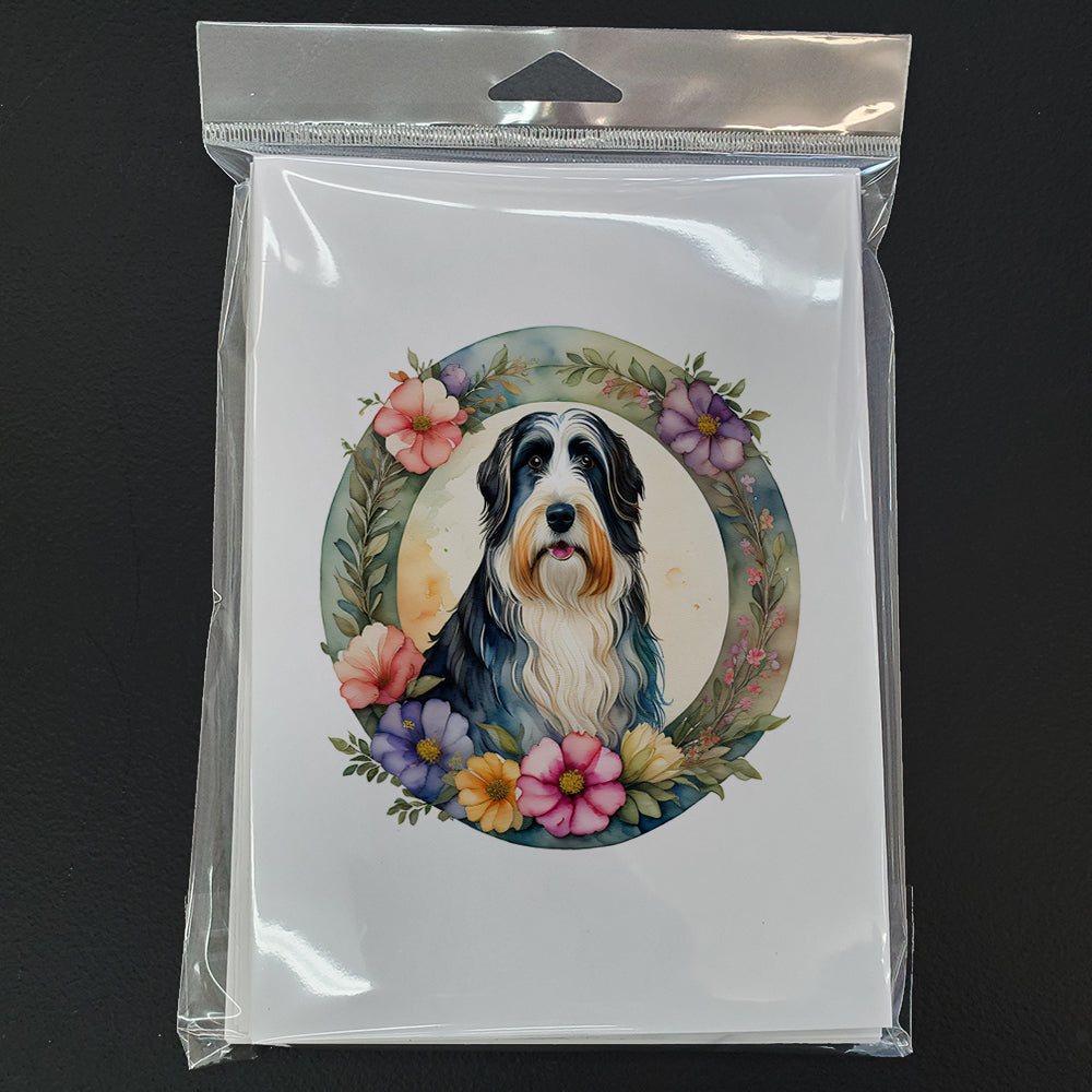 Bearded Collie and Flowers Greeting Cards Pack of 8