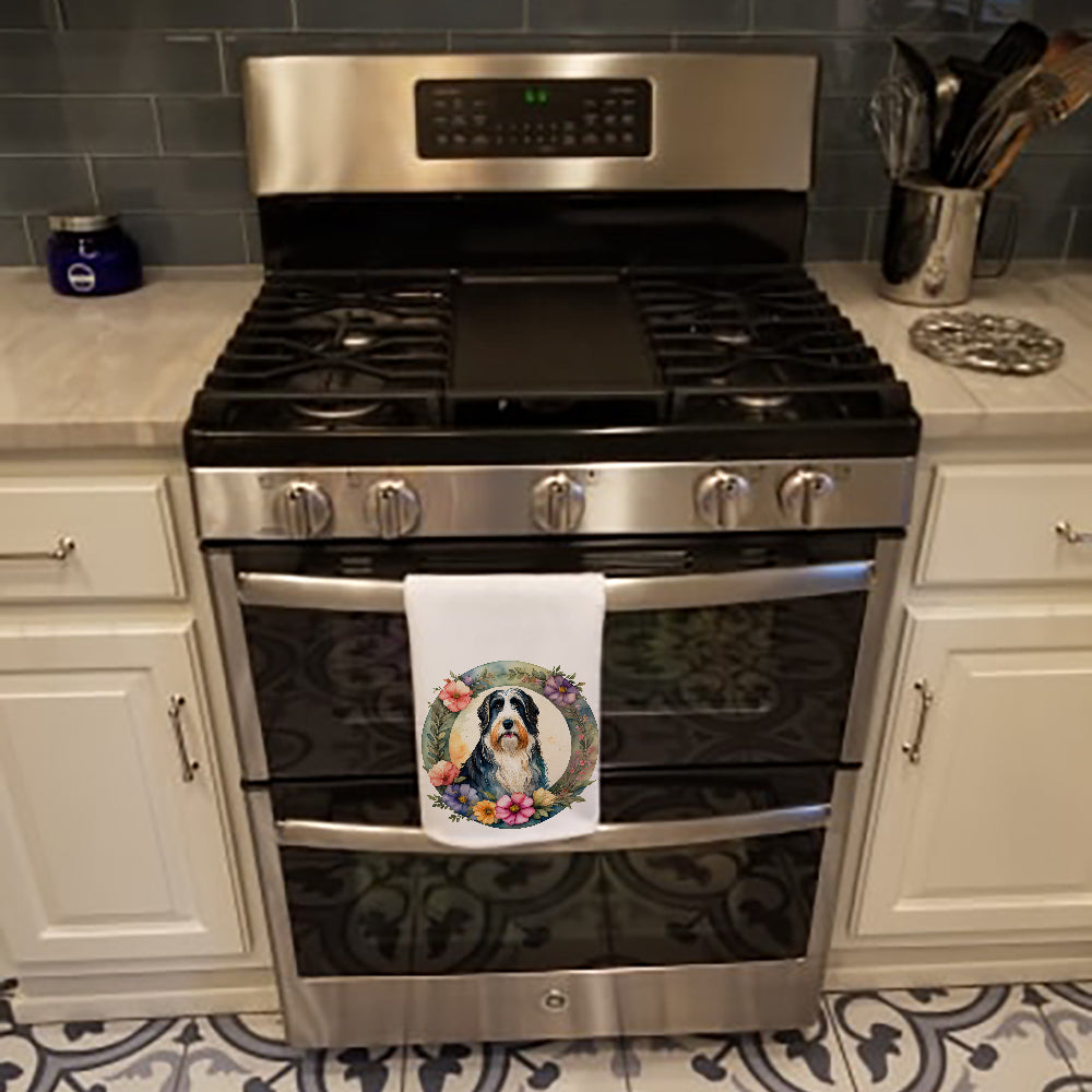 Bearded Collie and Flowers Kitchen Towel Set of 2