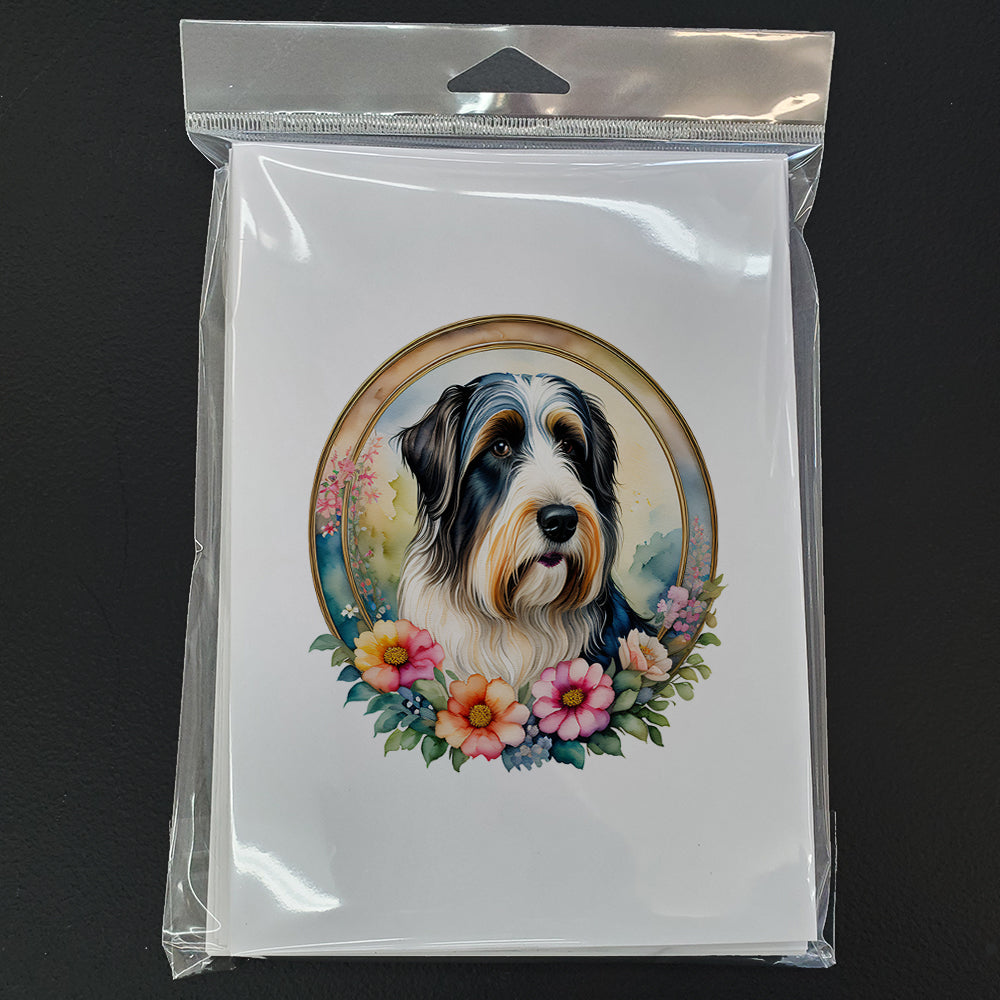 Bearded Collie and Flowers Greeting Cards Pack of 8