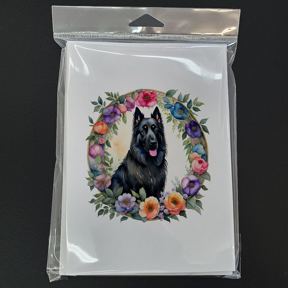 Belgian Sheepdog and Flowers Greeting Cards Pack of 8