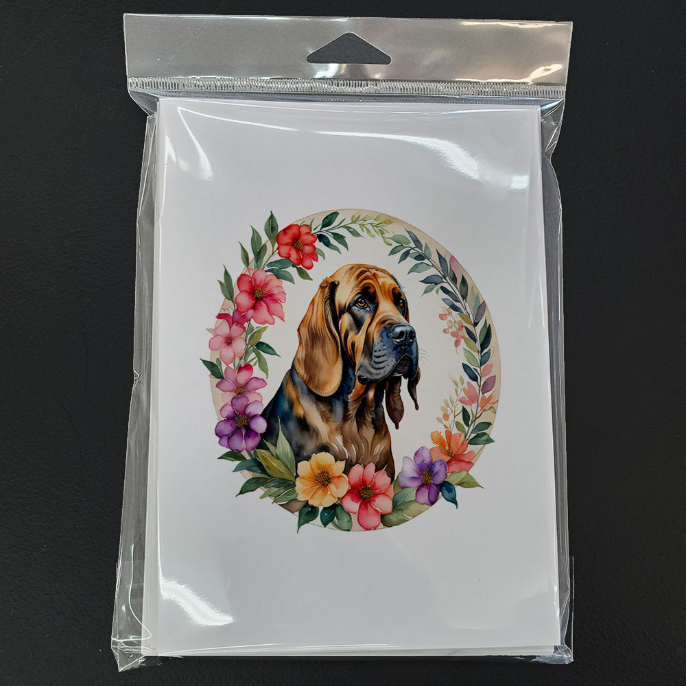 Bloodhound and Flowers Greeting Cards Pack of 8
