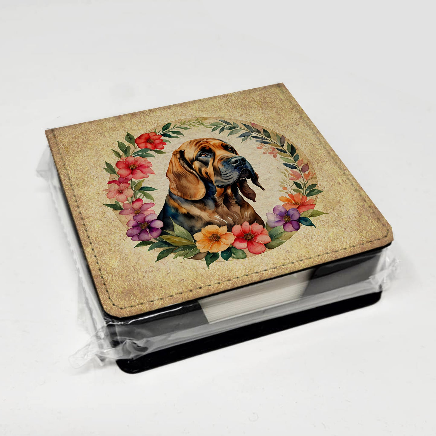 Bloodhound and Flowers PU Leather Note Paper Holder