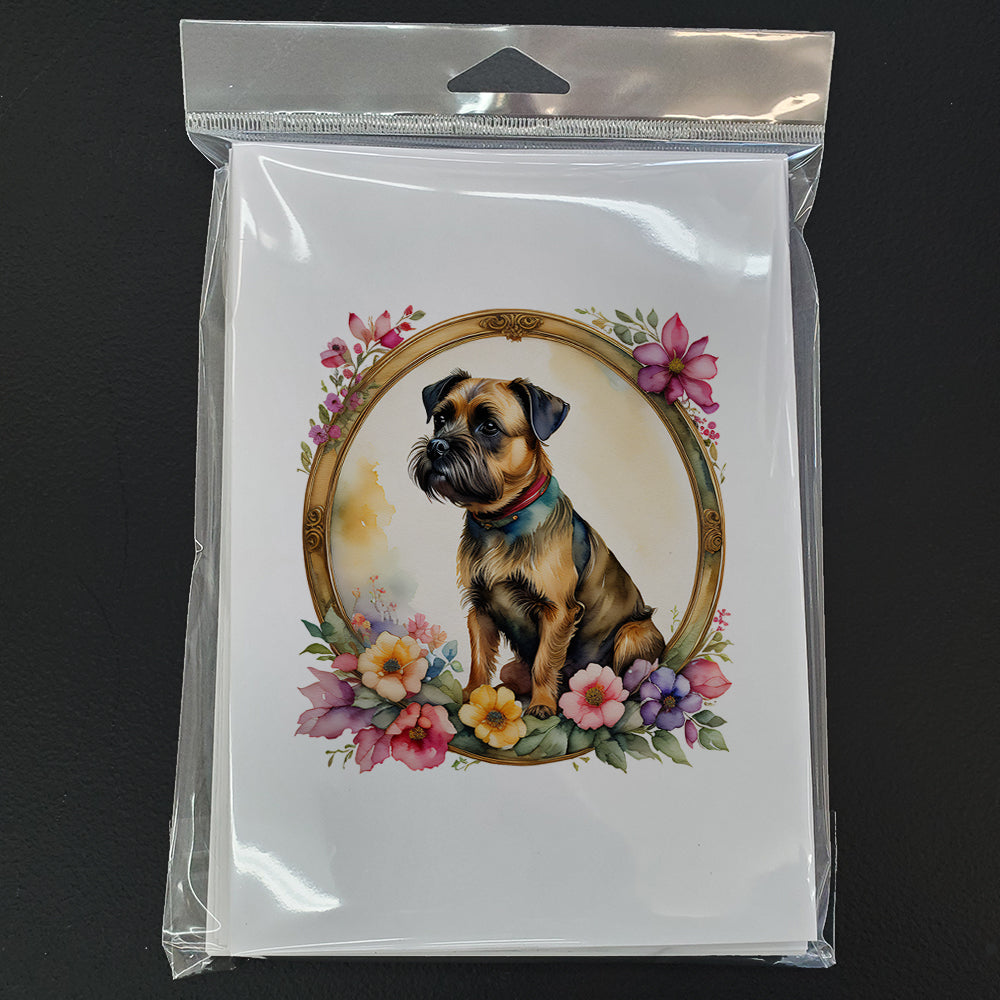 Border Terrier and Flowers Greeting Cards Pack of 8
