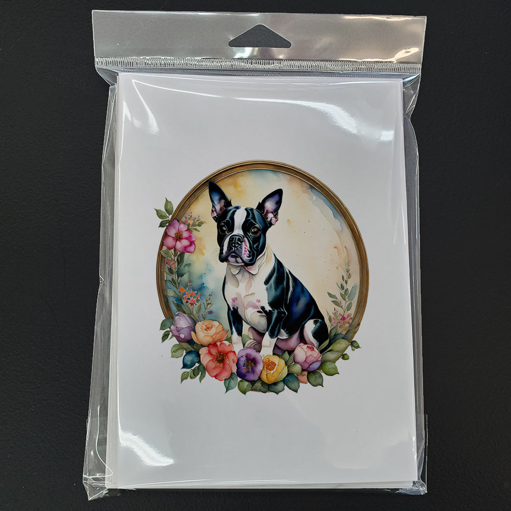 Boston Terrier and Flowers Greeting Cards Pack of 8