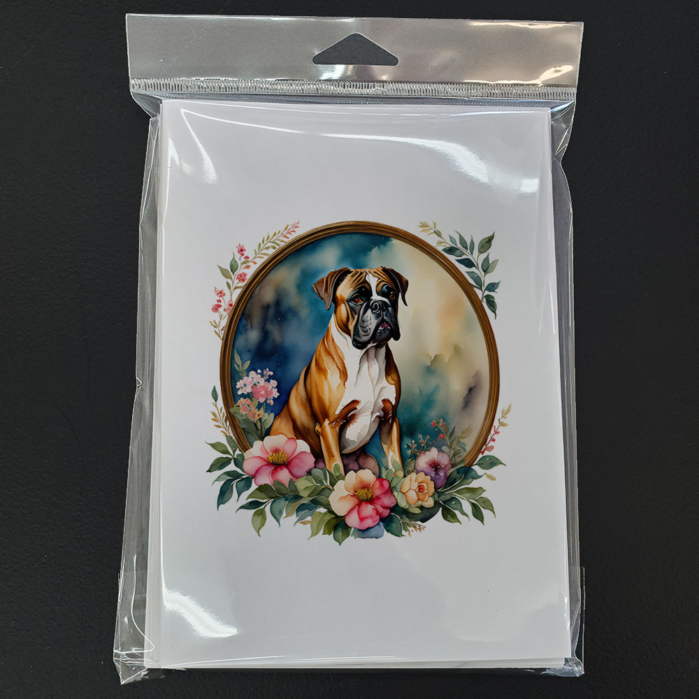 Boxer and Flowers Greeting Cards Pack of 8