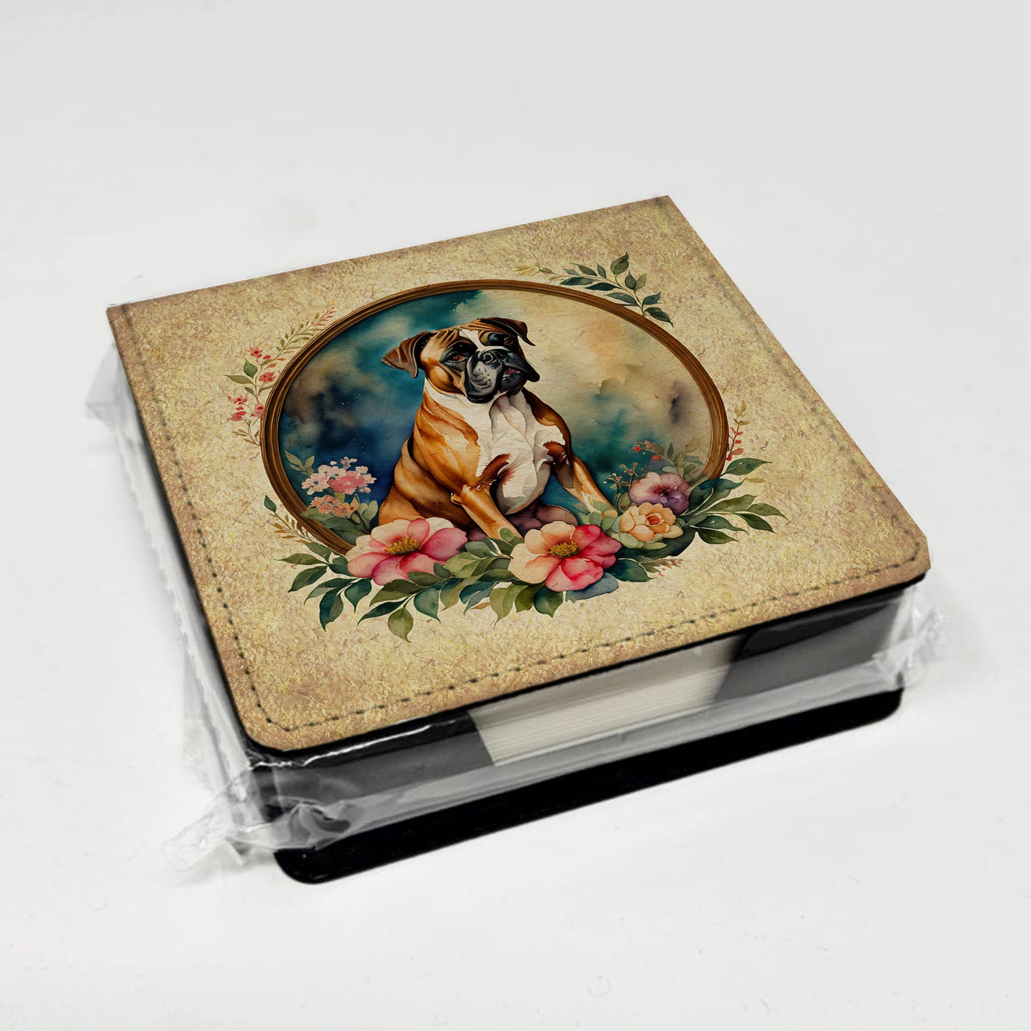 Boxer and Flowers PU Leather Note Paper Holder