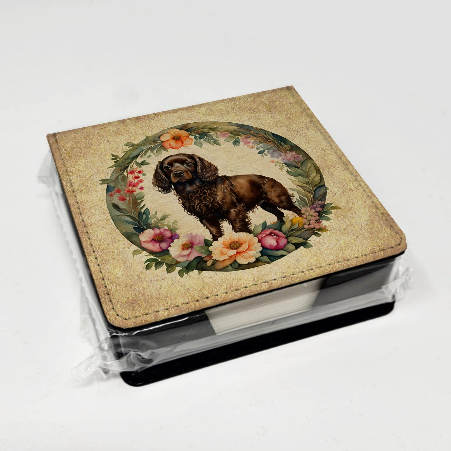 Boykin Spaniel and Flowers PU Leather Note Paper Holder