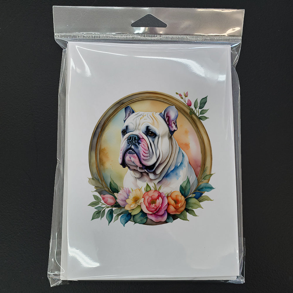 English Bulldog and Flowers Greeting Cards Pack of 8