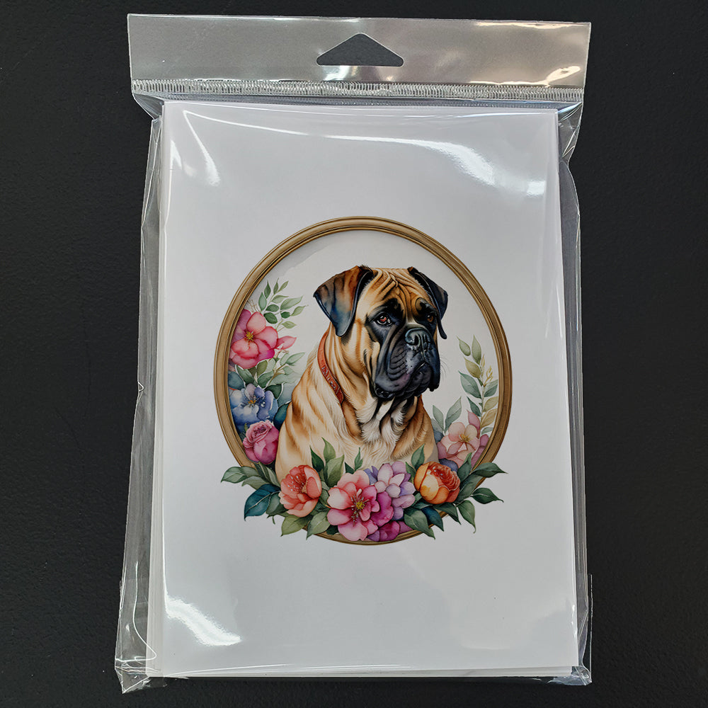 Bullmastiff and Flowers Greeting Cards Pack of 8