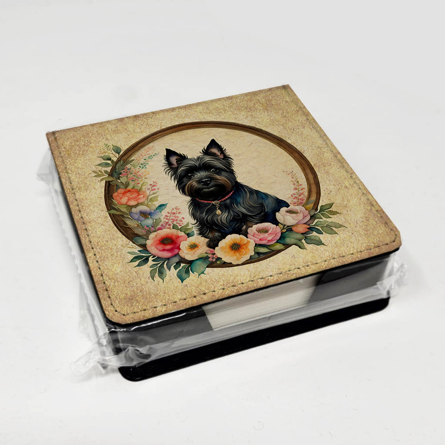 Cairn Terrier and Flowers PU Leather Note Paper Holder