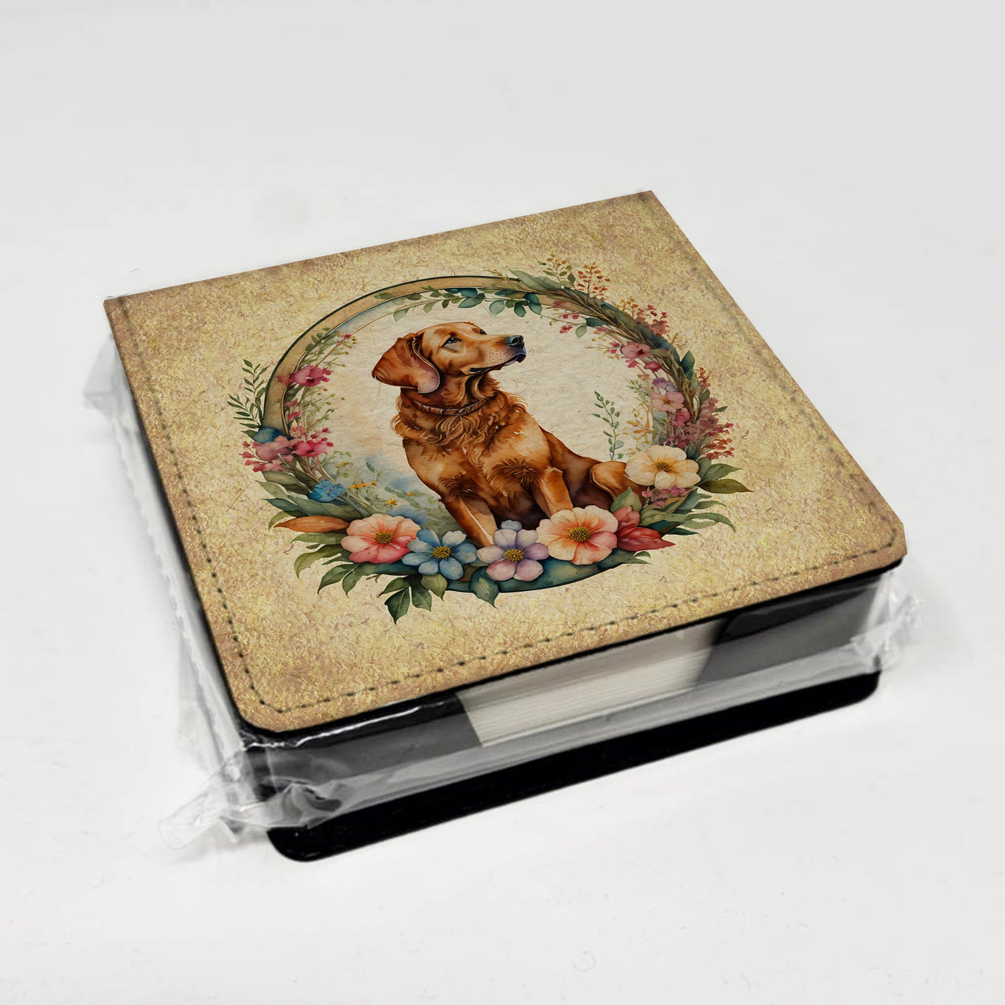 Chesapeake Bay Retriever and Flowers PU Leather Note Paper Holder