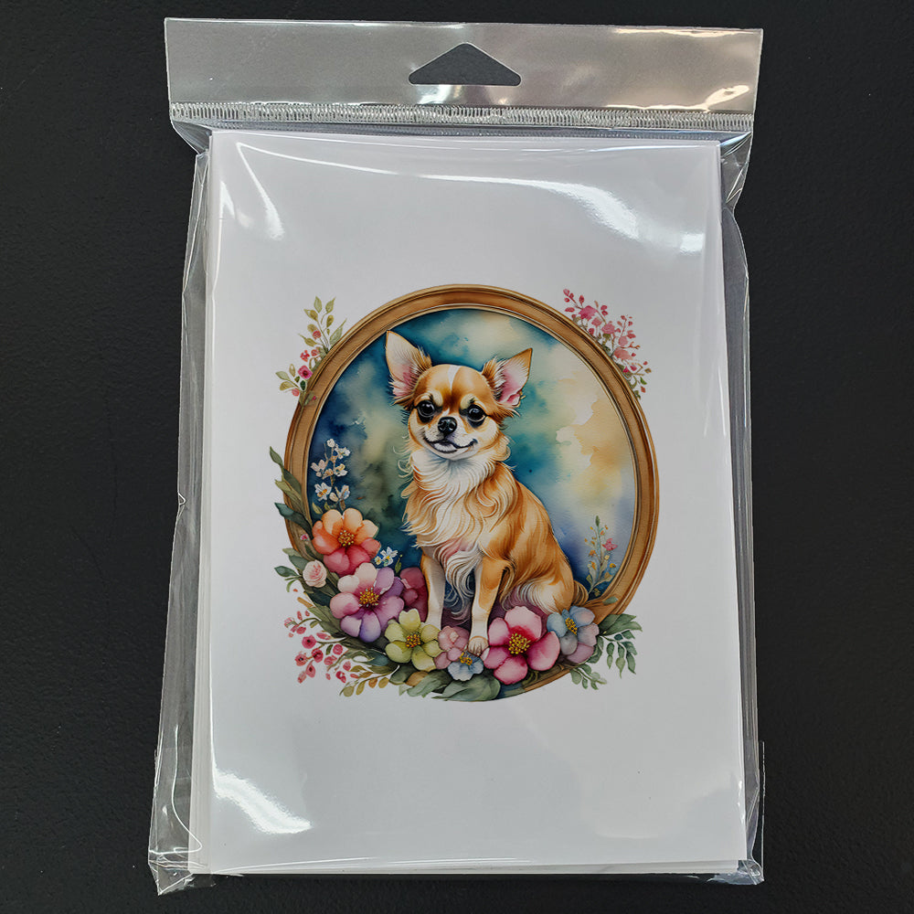 Chihuahua and Flowers Greeting Cards Pack of 8